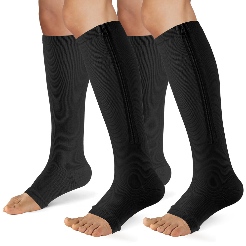 Zipper Compression Socks for Women and Men 2 Pairs 1520mmHg Open Toe Support Stockings for Nurses