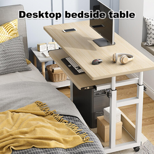 Height Adjustable Overbed Table on Wheels, Rolling Bedside Desk with Smooth Surface and Steel Frame, White 2