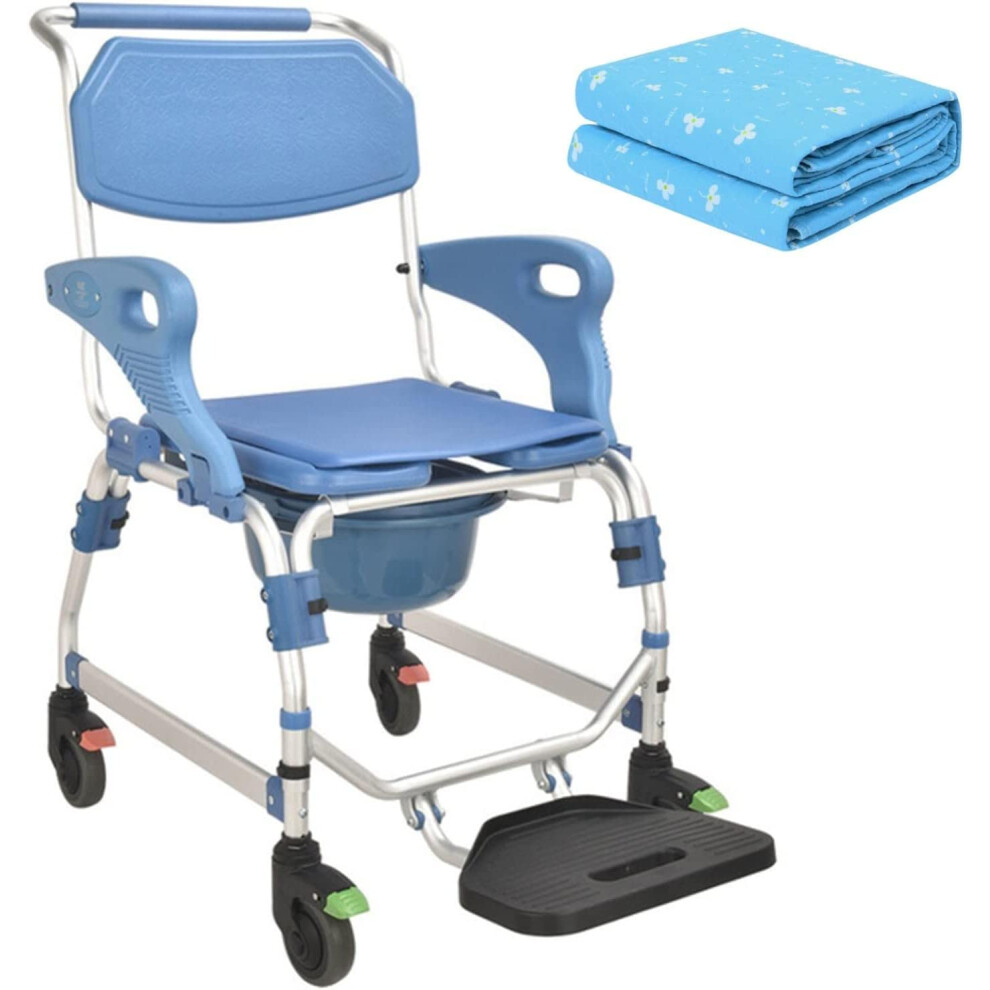 Shower Commode Chair for Elderly and Disabled, Lightweight Aluminum Bathroom Wheelchair with Removable Bucket and Foldable Armrest Design