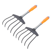 2Pcs Ergonomic Garden Hand Rake Set for Soil Loosening, Weeding, Leaf Gathering and Beach Clam Digging