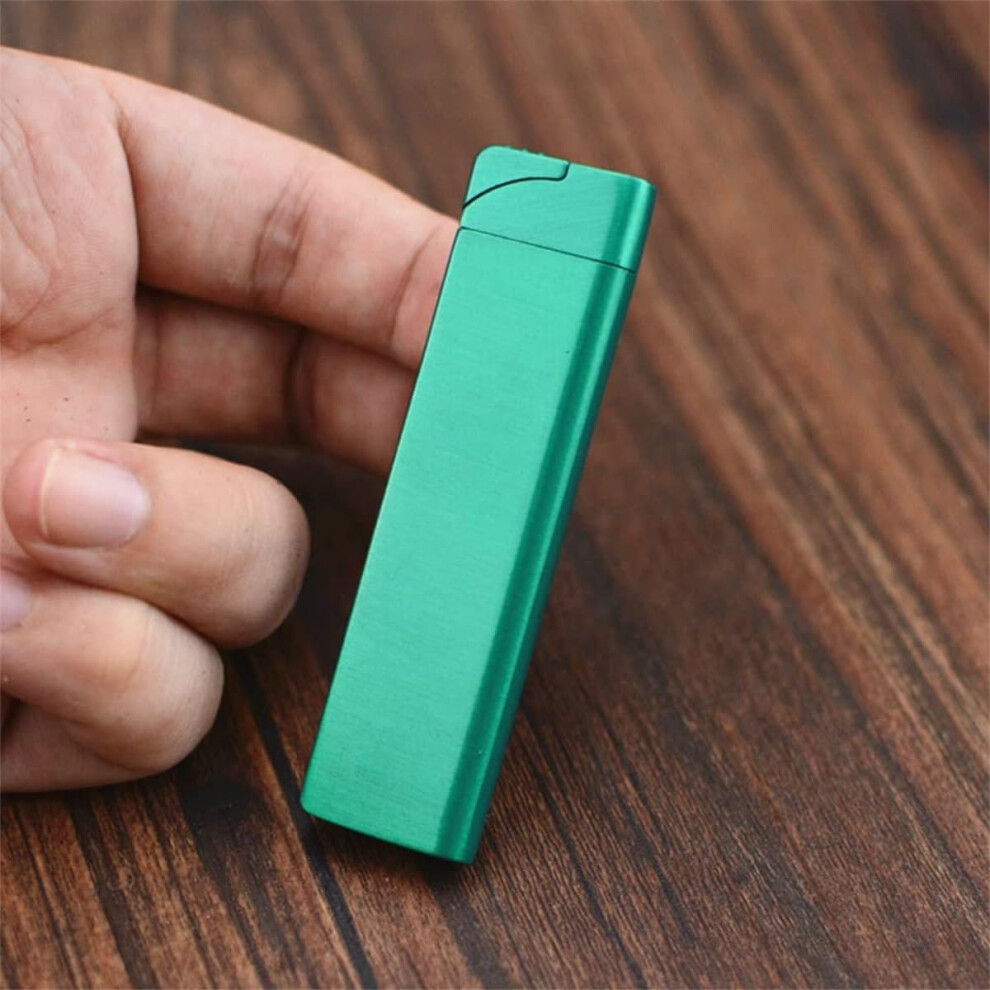Green Ultra Thin Refillable Butane Torch Lighter Windproof Flame Metal Jet Cigarette Lighter W2