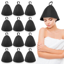 12 Pack Russian Banya Felt Sauna Hat for Men and Women, Black Cap for Head and Hair Protection