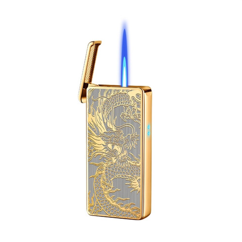 Jet Torch Lighter Dragon Design, Windproof Butane Refillable Smart Voice Ignition, Adjustable Flame for Camping BBQ