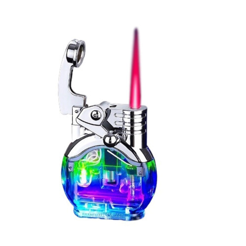 Butane Torch Lighter with Windproof Jet Flame, Refillable Adjustable Flame Control, Clear Zinc Alloy Body