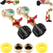 Propane Refill Adapter with Tank Gauge and OnOff Valve, 2 Pack for 1 lb Tanks, Dual Refill Convenience