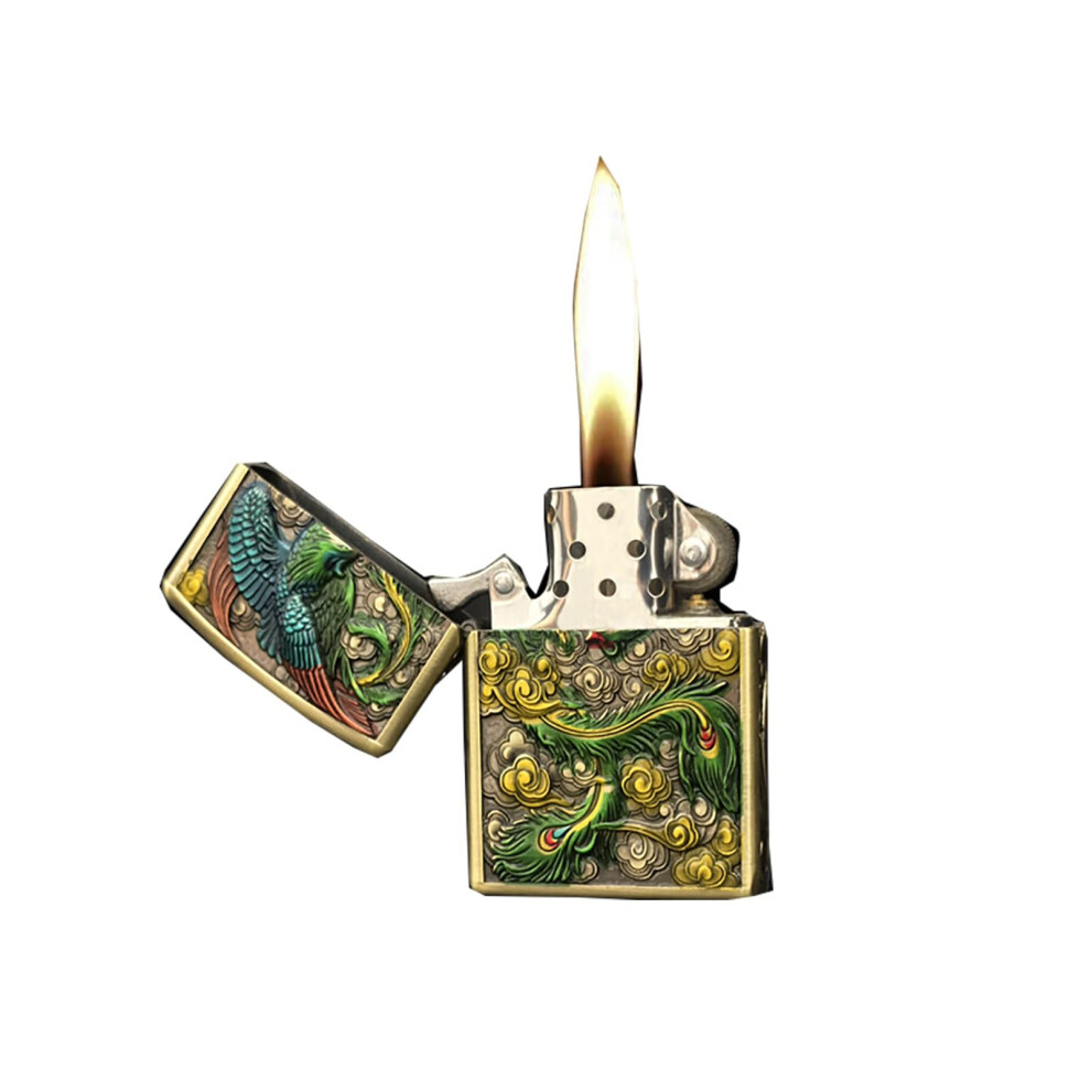Green Kerosene Lighter Windproof Refillable Zinc Alloy Flip For Camping And Collectors