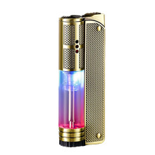 Torch Lighter Butane Refillable Windproof Jet Flame with Adjustable Flame Control and Visible Fuel Window for Cigars Candles Camping (Bronze)