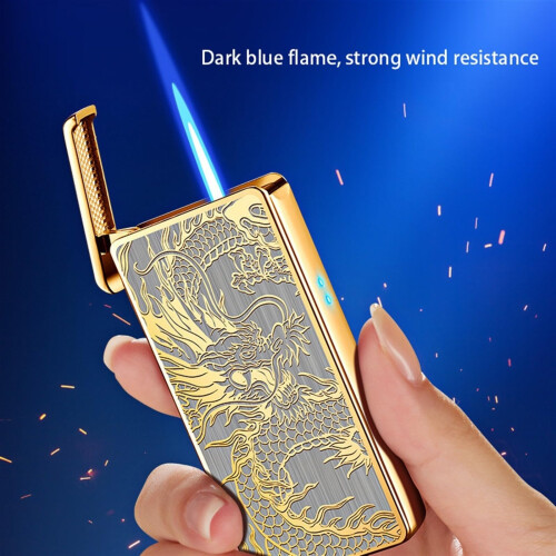 Jet Torch Lighter Dragon Design, Windproof Butane Refillable Smart Voice Ignition, Adjustable Flame for Camping BBQ 1
