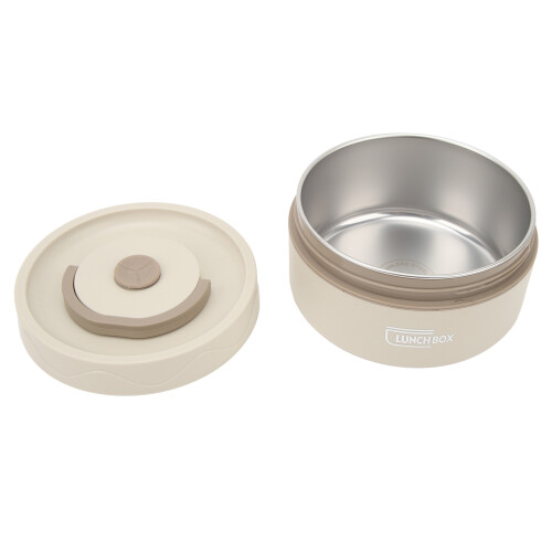 Double Layer Thermal Pot 420ml Beige Round 304 SS 1