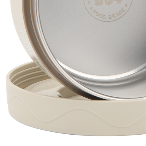 Double Layer Thermal Pot 420ml Beige Round 304 SS 2