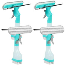 4 in 1 Window Cleaner Tool with Builtin Spray Bottle, DoubleSided Microfiber Squeegee for Streak Glass (4 Pcs)