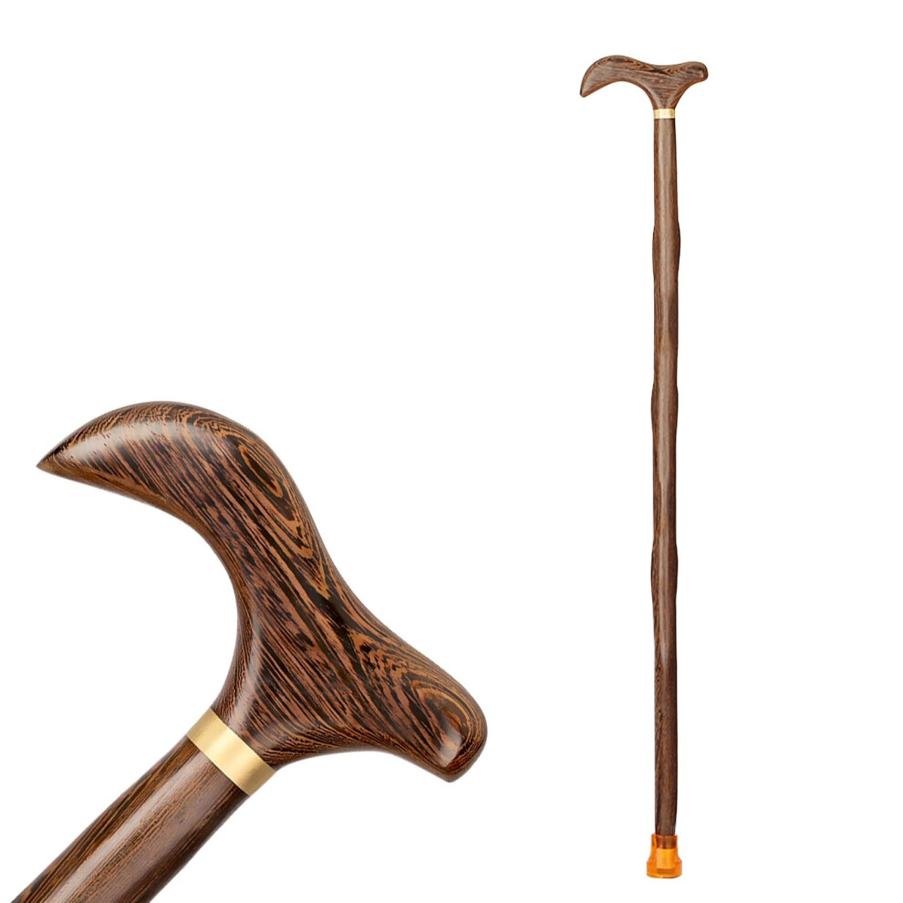 Grain Ergonomic Solid Wenge Wood Walking Cane 85Cm Handcrafted Walking Stick For Men And Women Seniors
