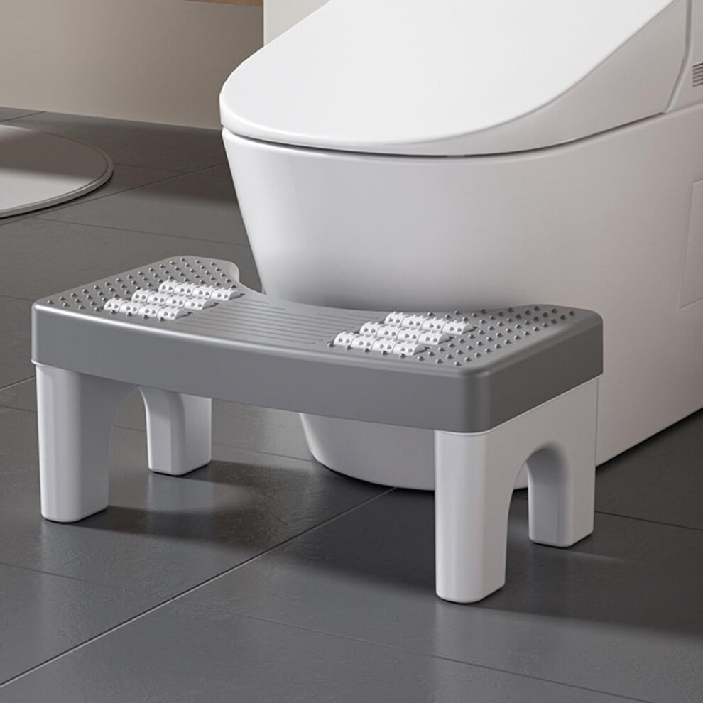 Gray Toilet Stool For Adults, Ergonomic With Nonslip Base And Roller Foot Massage,