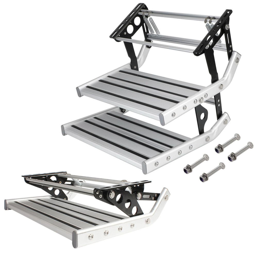 Rv Folding Double Step For Motorhome Camper, Durable Aluminum Antislip Ladder With Led Light 9351714447799