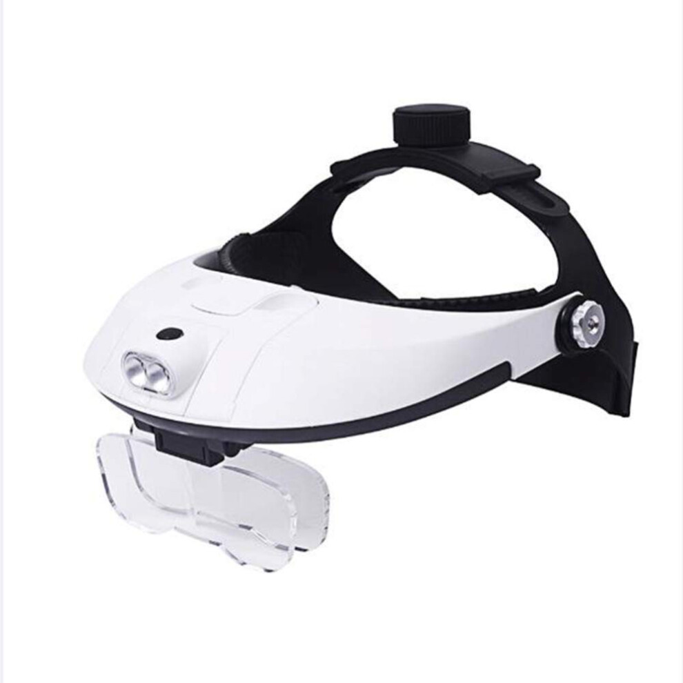 Headband Magnifier with 2 LED Lights, 5 Interchangeable Lenses, Hands for Jewelry and Watch