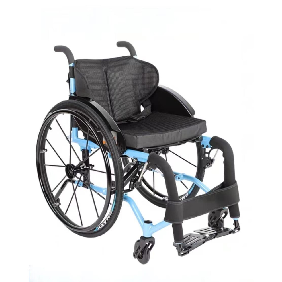 Blue Lightweight Manual Wheelchair 38Cm Aluminum Alloy Foldable Self Propelled All Terrain Design