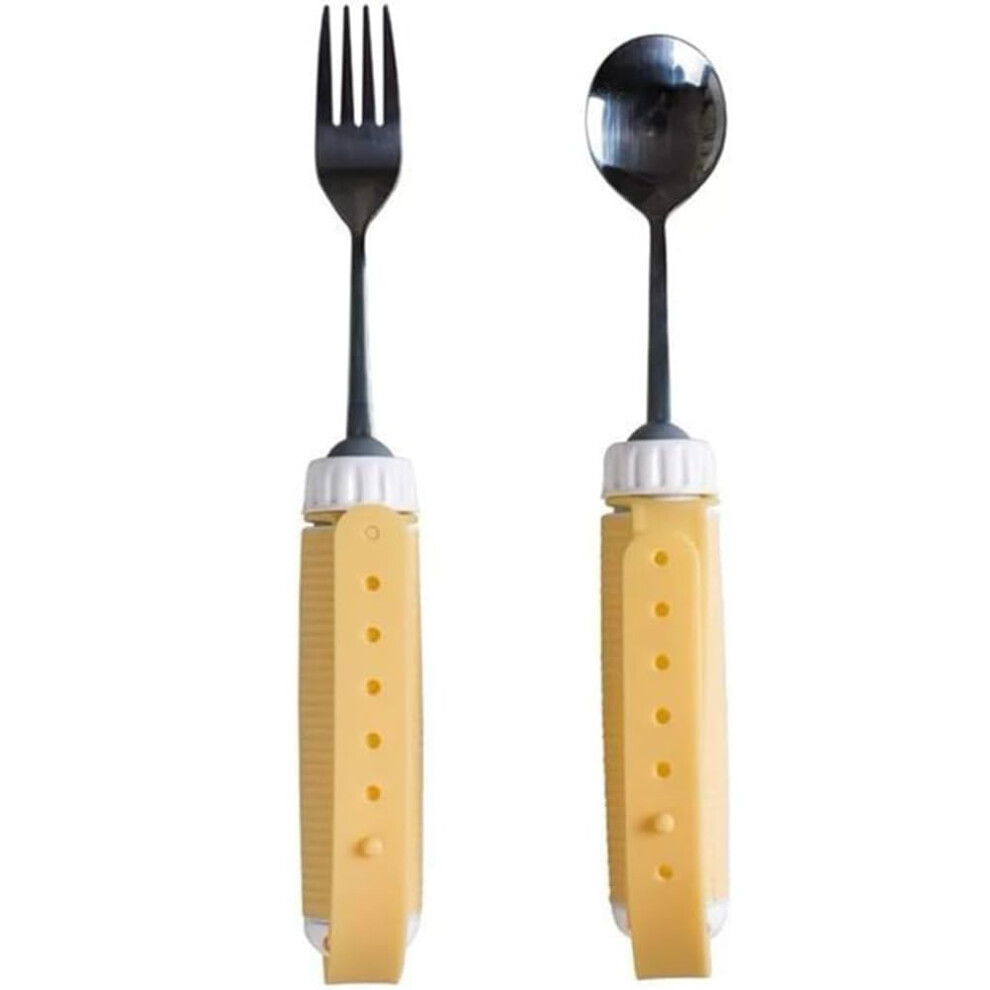 Adaptive Eating Utensils 360 Swivel Spoon and Fork with Ergonomic Grip for Elderly and Disabled, Set of 2