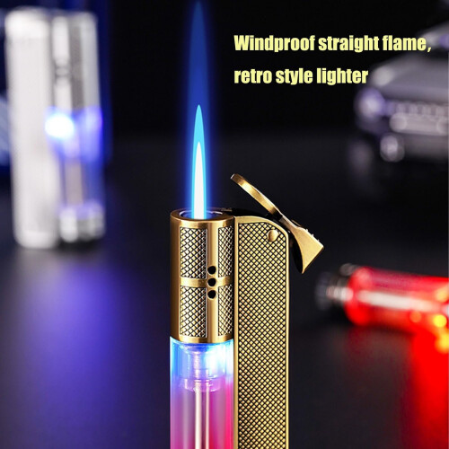 Torch Lighter Butane Refillable Windproof Jet Flame with Adjustable Flame Control and Visible Fuel Window for Cigars Candles Camping (Bronze) 1