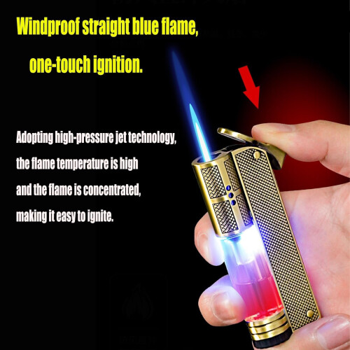 Torch Lighter Butane Refillable Windproof Jet Flame with Adjustable Flame Control and Visible Fuel Window for Cigars Candles Camping (Bronze) 2