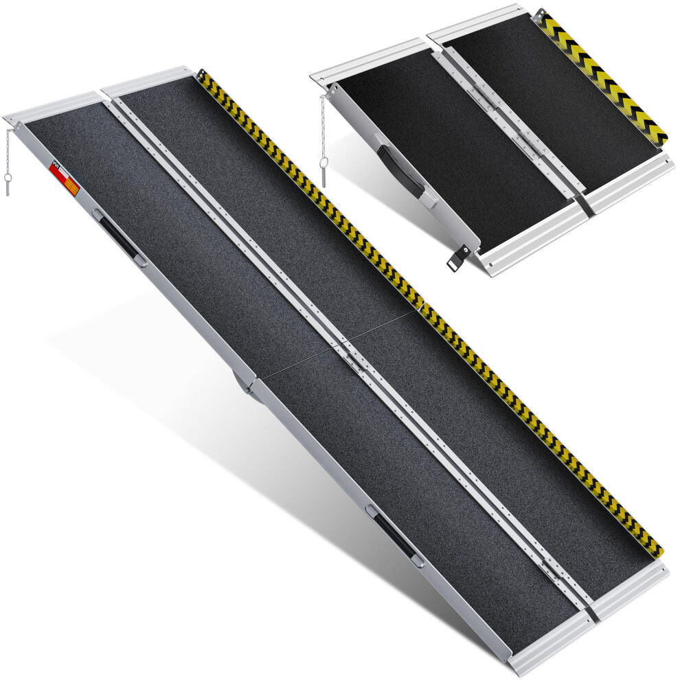 2FT 8FT Folding Aluminum Wheelchair Ramp, NonSlip Double Surface Handicap Ramp for Home Steps and Car
