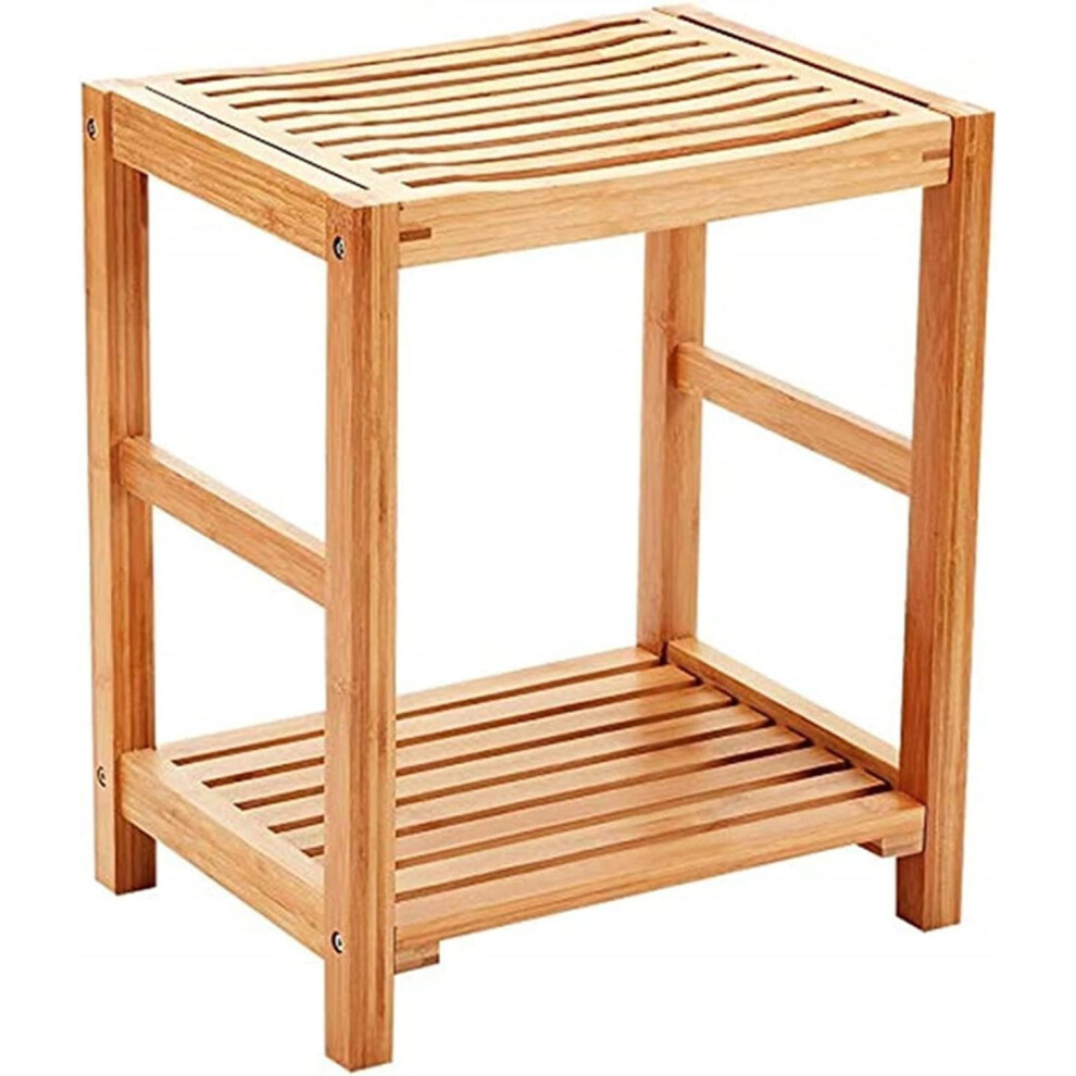Bamboo Shower Stool Waterproof Design NonSlip Feet 200 lb Capacity Wooden Bath Stool for Bathroom