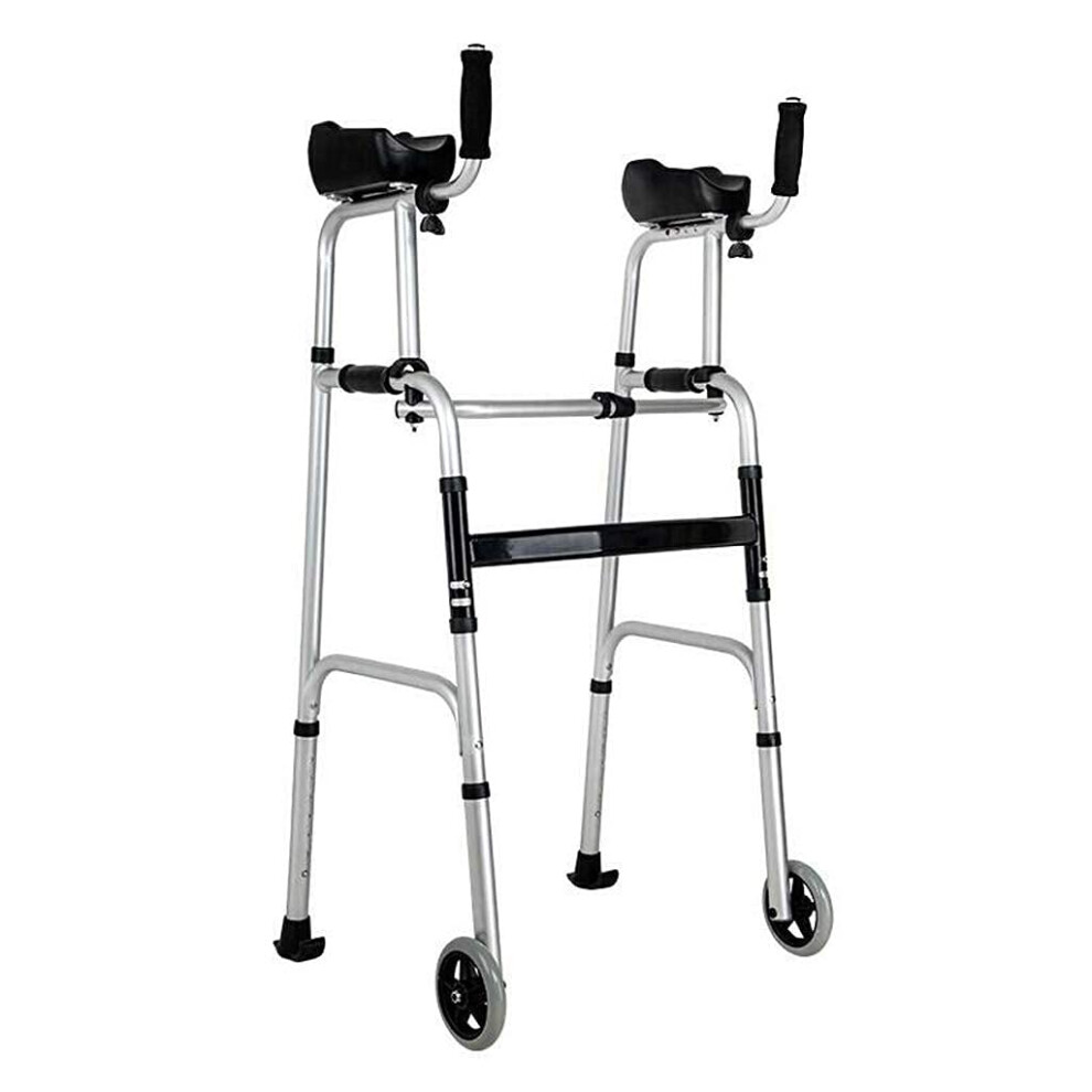 Lightweight Folding Walker for Seniors, Adjustable Aluminum Frame with 2 Wheels and NonâSlip Handles