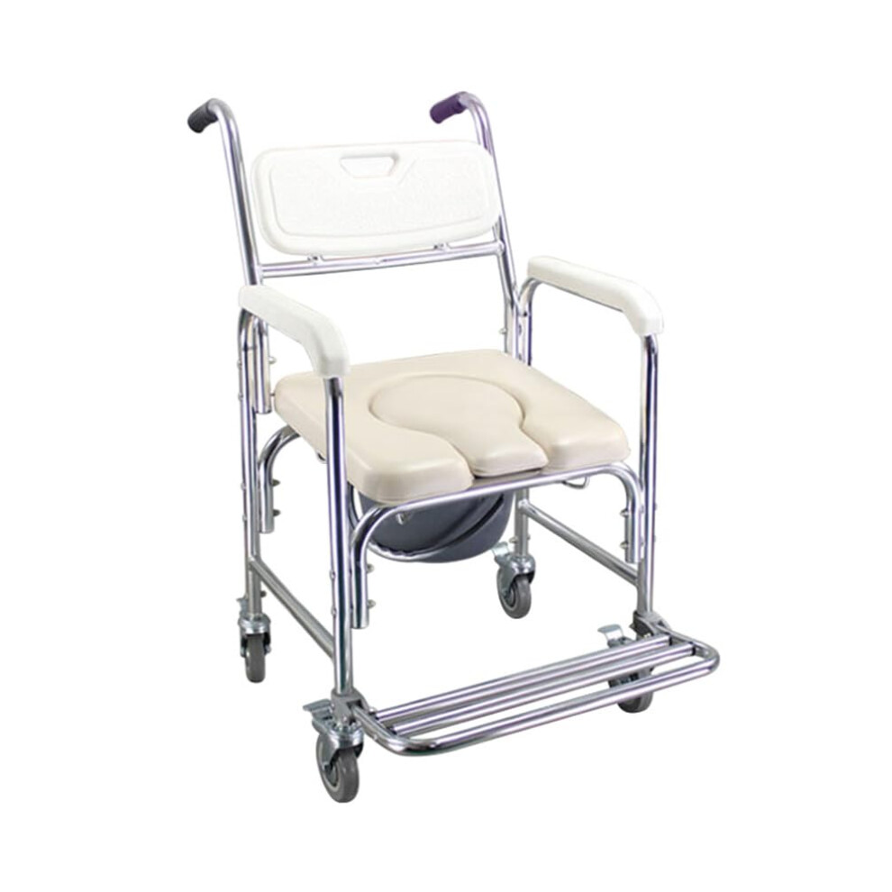 Wheeled Shower Commode Chair with Toilet for Elderly or Disabled, Portable Supports 300 lbs