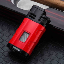 Triple Jet Flame Butane Torch Lighter, Windproof Refillable Blue Flame Cigar Lighter with Foldable Cutter and Fuel Window