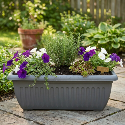 Large Trough Athens Trough Planter 70cm Grey Durable Plastic Window Box 1