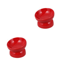 2Pcs Red Slow Feed Ceramic Dog Bowl Elevated Pet Feeding Station