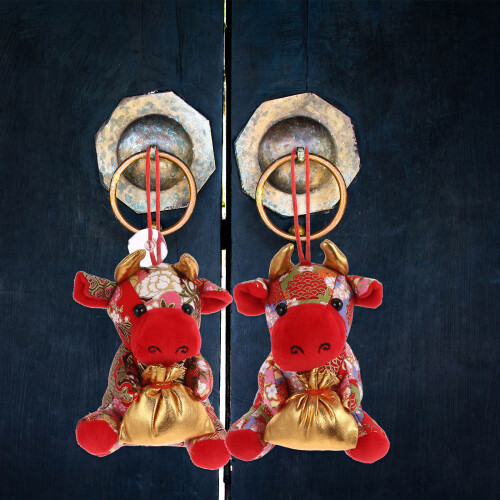 3Pcs Plush Ox Mascot Hanging Decorations Soft PP Ornaments 1