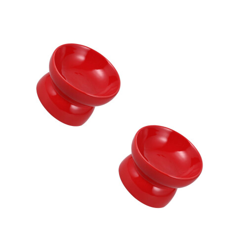 2Pcs Red Slow Feed Ceramic Dog Bowl Elevated Pet Feeding Station 1