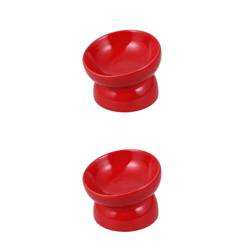 2Pcs Red Slow Feed Ceramic Dog Bowl Elevated Pet Feeding Station 2