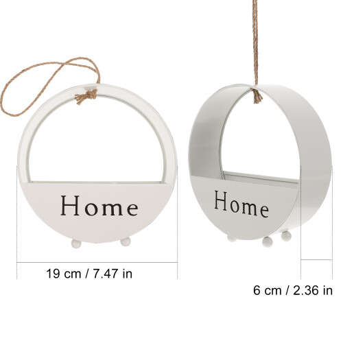 1Pc White Iron Hanging Flowerpot Rounded Wall Mount Decorative Pot 1