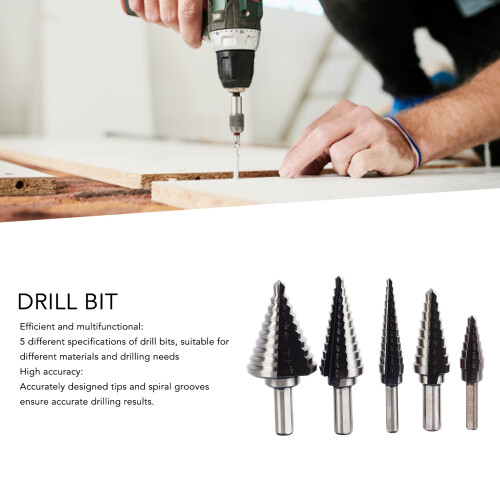 5Pcs Step Drill Bit Set Alloy Steel 1-6mm Silver 2