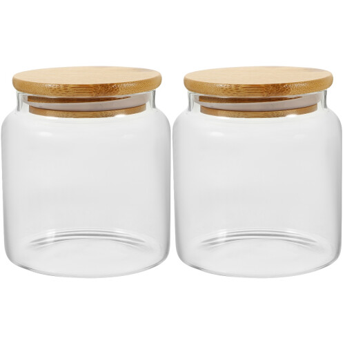 2Pcs Glass Cereal Containers with Bamboo Lids Kitchen Storage