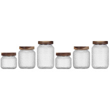 2Sets White Glass Storage Jars with Wooden Lids for Tea Coffee Sugar