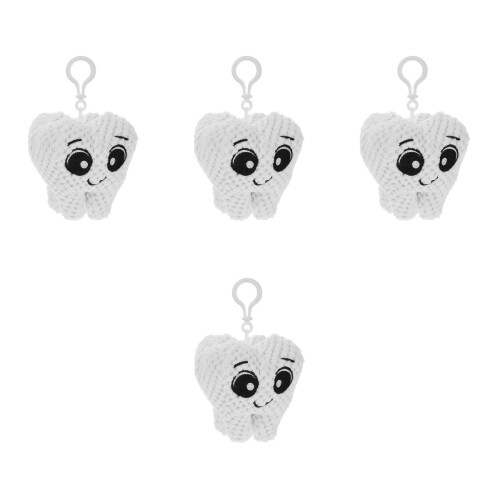 4Pcs Plush Tooth Doll Keychain Pendant Soft White Backpack Charm 1