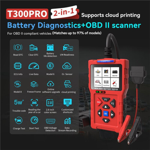 Car Scanner and Battery Tester 12v 24v Automotive Car Battery Tester and Check OBD2 Engine Code Reader 1