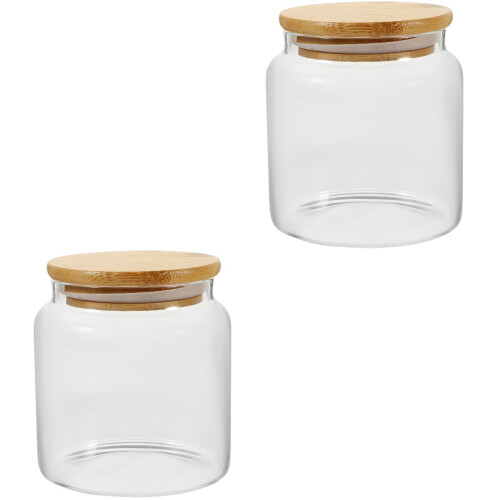 2Pcs Glass Cereal Containers with Bamboo Lids Kitchen Storage 1
