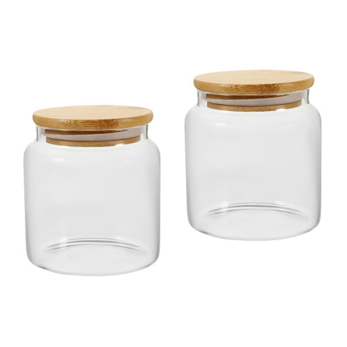 2Pcs Glass Cereal Containers with Bamboo Lids Kitchen Storage 2