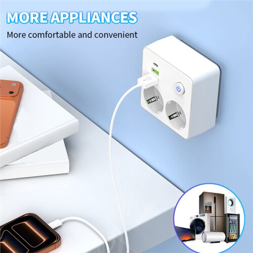 Wall Socket Power Strip Extender with 2 AC Outlets 2 USB  1 Type-C Charger Electrical  for Home EU Plug 2