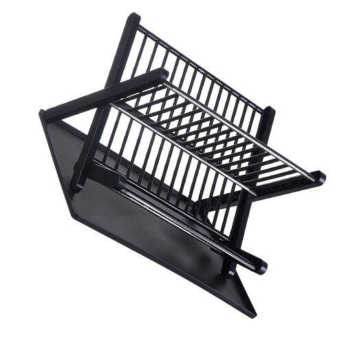 2-Tier Dish Rack, Large Capacity, Black, Foldable