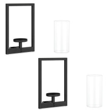 2pcs Black Candle Sconces Wall Decor Metal Modern Style Frame with Hurricane Acrylic Cover