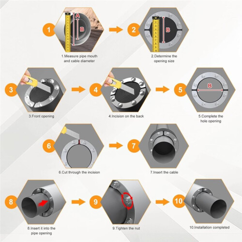 Wall Feed-Through Ring Space Seal 100 mm,for Pipe and Cable Diameter 0-55 mm, Universal Rubber Sealing Insert 2
