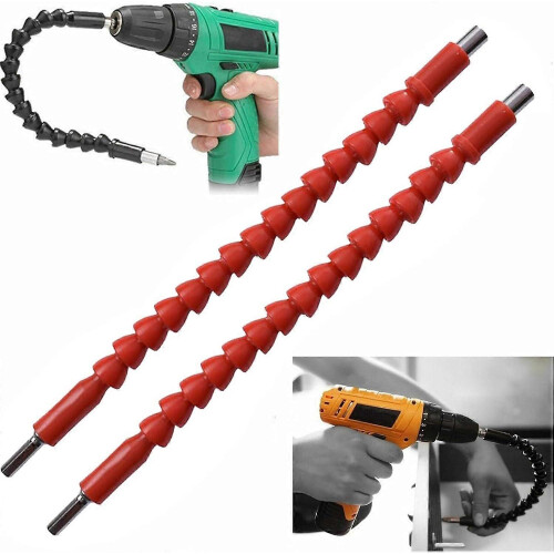 (2pcs red) Flexible Drill Bit Extension, 29.5cm Bendable Drill Bit Extension Hex Soft Shaft Flexible Shaft Extension Bits for Any Angle -2/3pcs