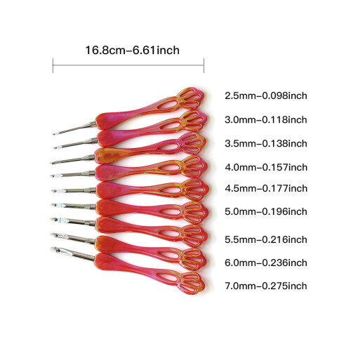 9Pcs Ergonomic Crochet Hook Acrylic Handle Crochet Hook for 1