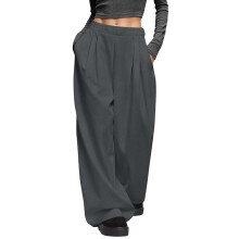 Women's wide-leg pants, high-waisted, stretchy, wide-,-Gray L