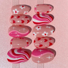 Romantics Valentine Pink False Nail 30Pcs with Easy Wear Heart