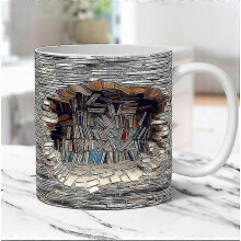 (B) 3d Bookshelf Coffee Mug Xmas Gift, Creative Space Design Multi-purpose Ceramic Mug Novelty 11oz Library Bookshelf Coffee And Tea Mug